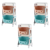 Kuber Industries 2 Layer Smiley Design Children's Storage Rack|Kids Toy Storage Organizer|2-Layer Rolling Cart|Pack of 3|Multicolor|
